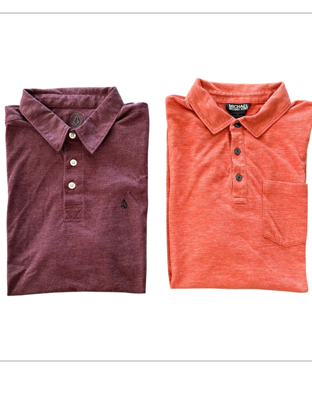 2 polo bundle Michael Kors Orange and Volcom Burgundy men’s Medium Cotton Polos